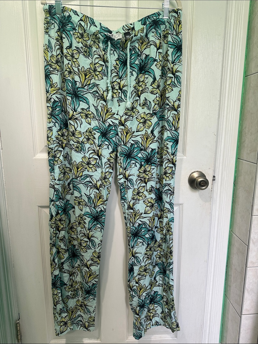 Beach Riot Pants Womens 2XL Green Floral Pull On Wide Leg Tropical Vacation